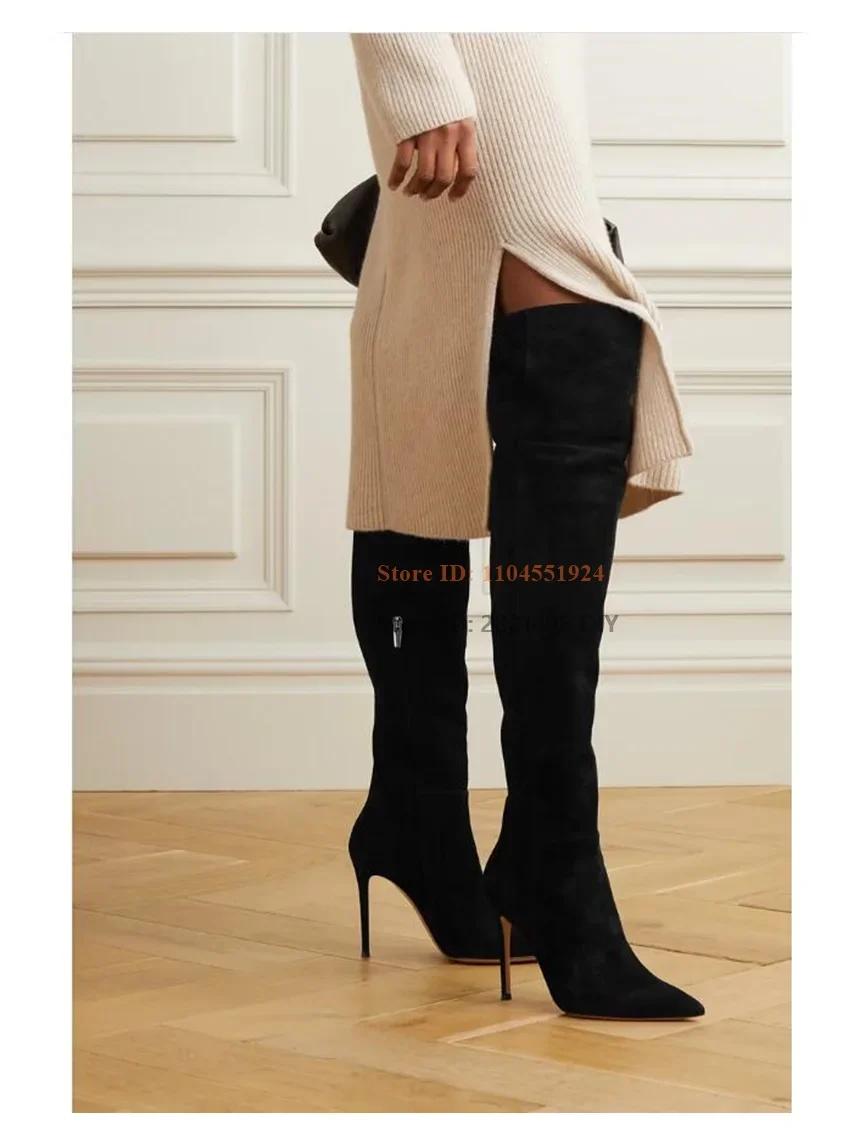 

Модные женские сапоги на тонком высоком каблуке, сапоги до колена с острым носком, кожаные сапоги-трубы, длинная обувь с боковой молнией