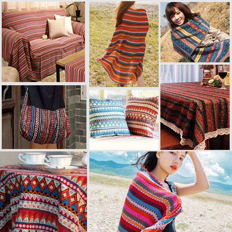 20colors Cotton Linen fabric Thicken Ethnic Fabric Polyester printed cloth Pillow able Curtain Decorative cloth diy Handmade