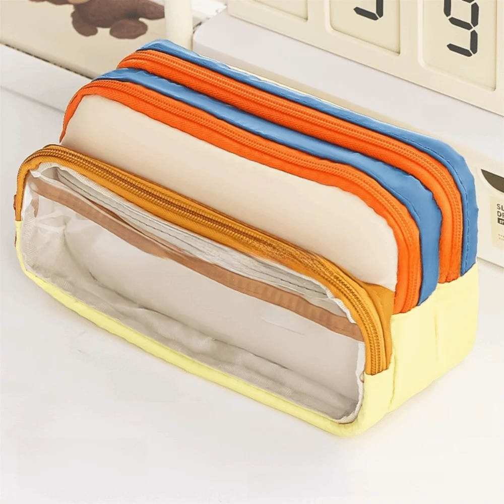 Novo saco de caneta de bloco de cor bolso transparente caso de lápis de grande capacidade com zíper multi-compartimento multi-camada caneta bolsa menina