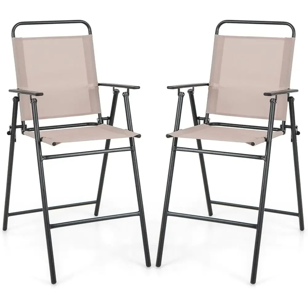 

Outdoor Bar Chair Set of 2, Counter-Height Patio Chairs with Backrest and Armrests, Metal Frame, Suitable for Backyard, Poolside