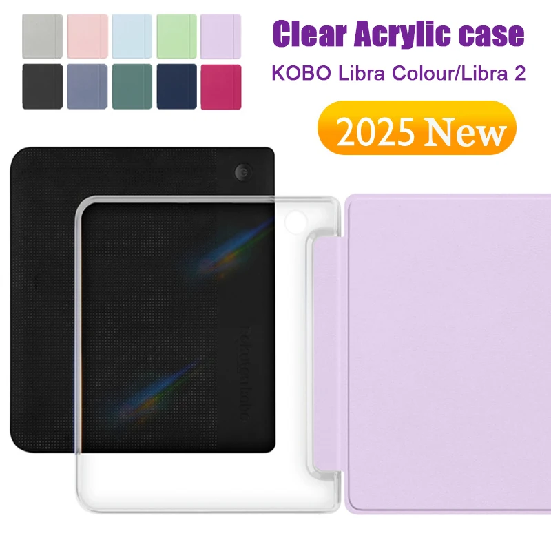 Slim PU Leather Cover For KOBO Libra Colour 2024 Libra 2 2021 7'' N428 N418 Ebook Shockproof Smart Case with Clear Back Funda