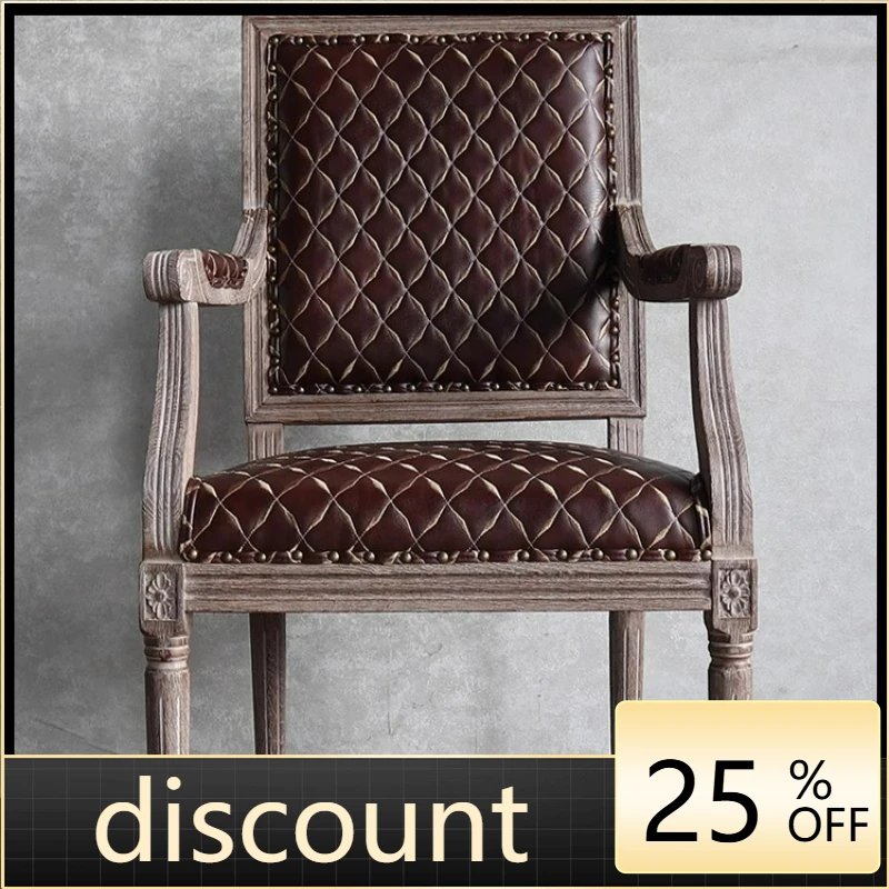 LTT French retro square back dining chair American light luxury solid wood chair Sales office Banquet speaker table and chairs