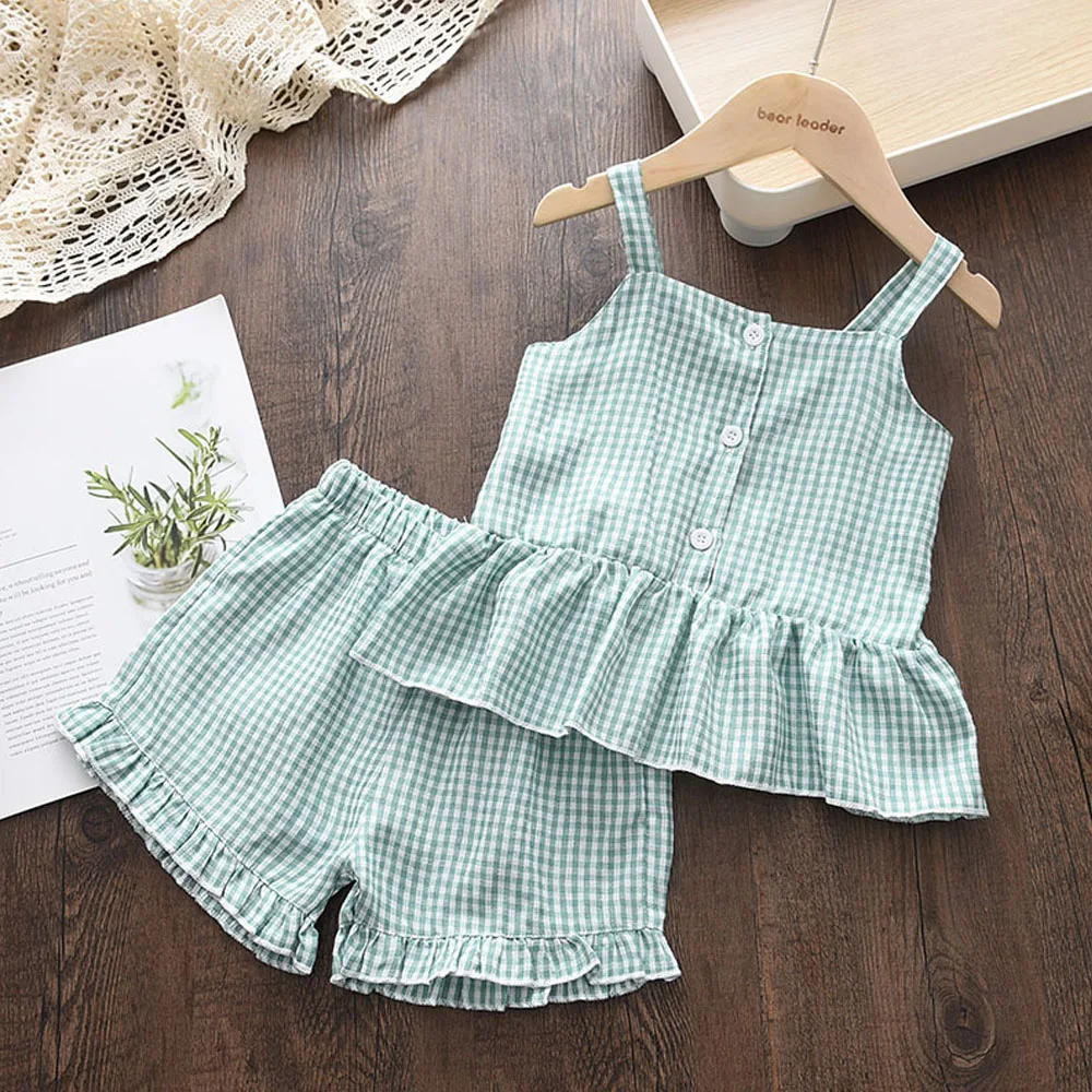 Bear Leader Summer 2Pcs Girls Clothes Sets Floral Cartoon Kids Ruffle Sleeve Top and Skirt Outfits Casual Girls Boutique Outfits