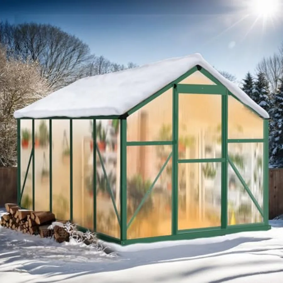 6x10 FT Greenhouse for Outdoors, Heavy Duty Polycarbonate Panels with 5 Roof Vents, Aluminum Large Walk-in Greenhouse for Outsi