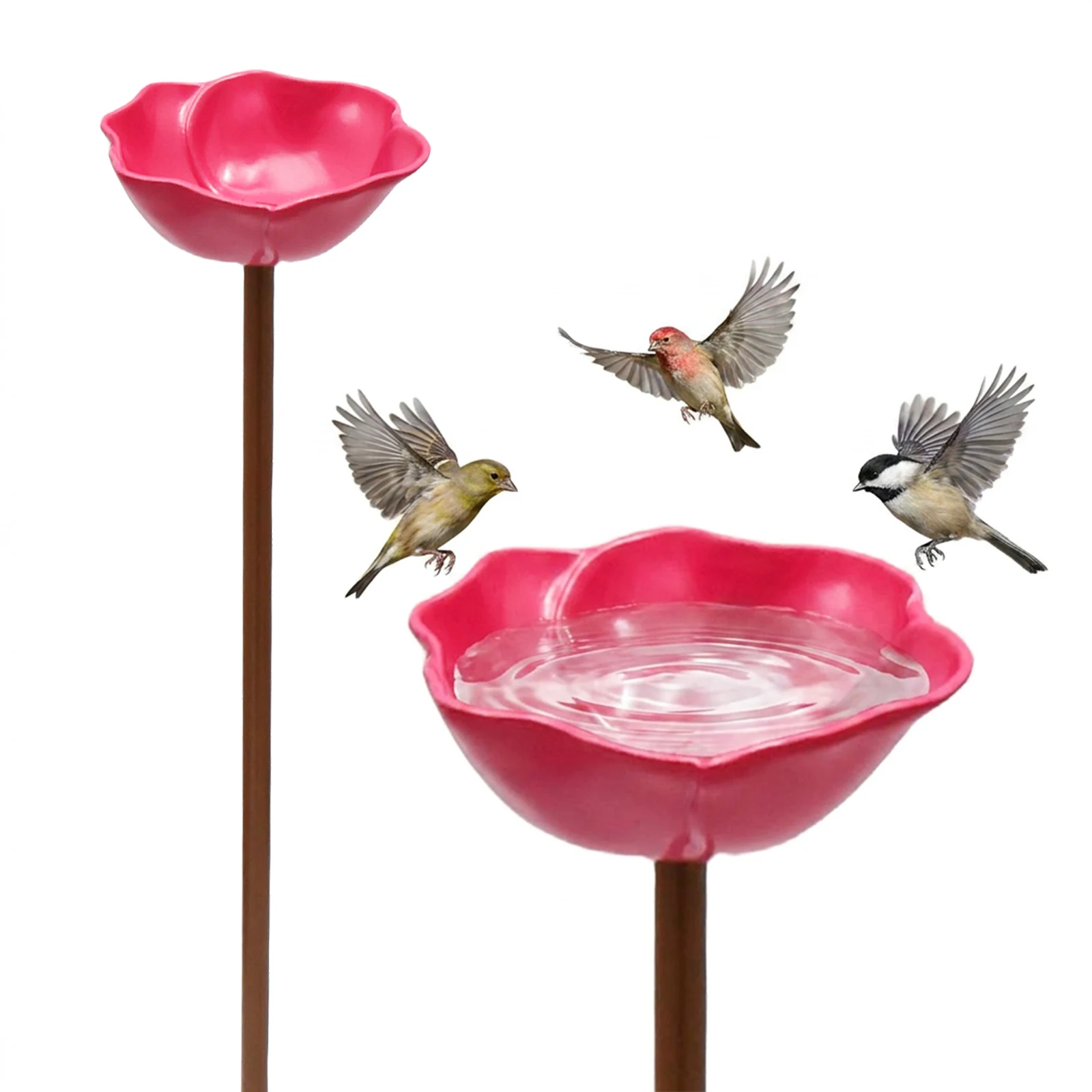Bird Bath Metal Bee Water Feeder 60cm Pollinator Water Station Flower Shaped Bird Water Feeder for Outdoor Yard Garden Decor