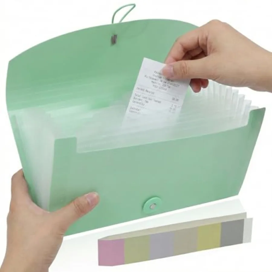 

Portable 13-Pocket Receipt and Coupon Organizer, Small Expanding Accordion File Folder with Labels, Long Ticket Size Holder for