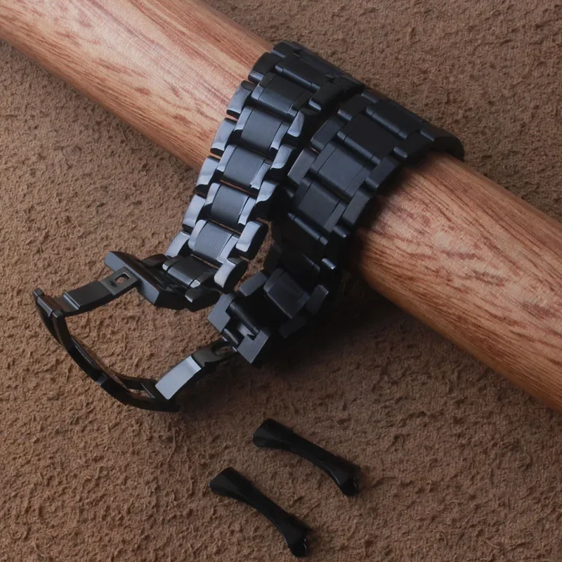 Paski do zegarków ze stali nierdzewnej Czarny 19MM 20MM 21MM 22MM 23MM 24mm Metalowy pasek do zegarka Bransoletka na nadgarstek Solid Link Zakrzywione końce męskie