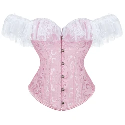 Sexy Corset Bustier Top Plus Size Vintage Jacquard Floral Lace Sleeves Chest Binder Corselet Overbust Women Lingerie