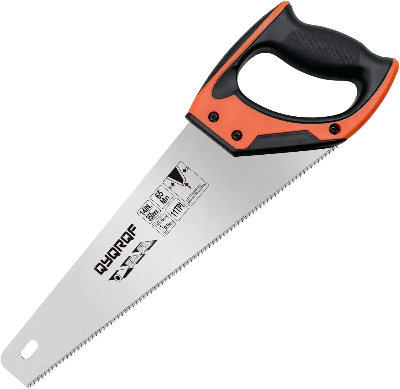 

14 Inch Heavy Duty Hand Saw with Ergonomic Handle, Rust-Proof for Wood, Plastic, Drywall Cutting and Pruning (Orange)