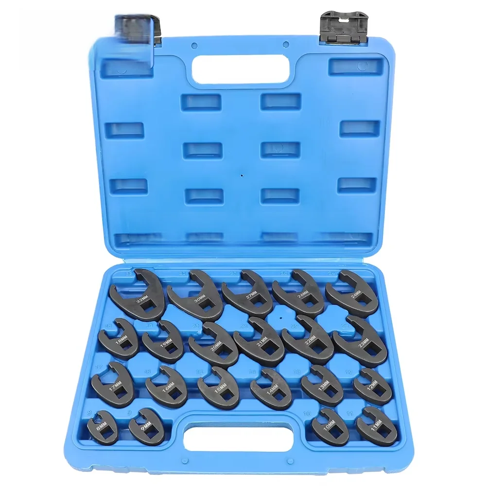 21 Piece Metric Crowfoot Wrench Set 1/2 inches and 3/8 inches Drive Sizes 8mm-32mm Cr-Mo Flare Nut