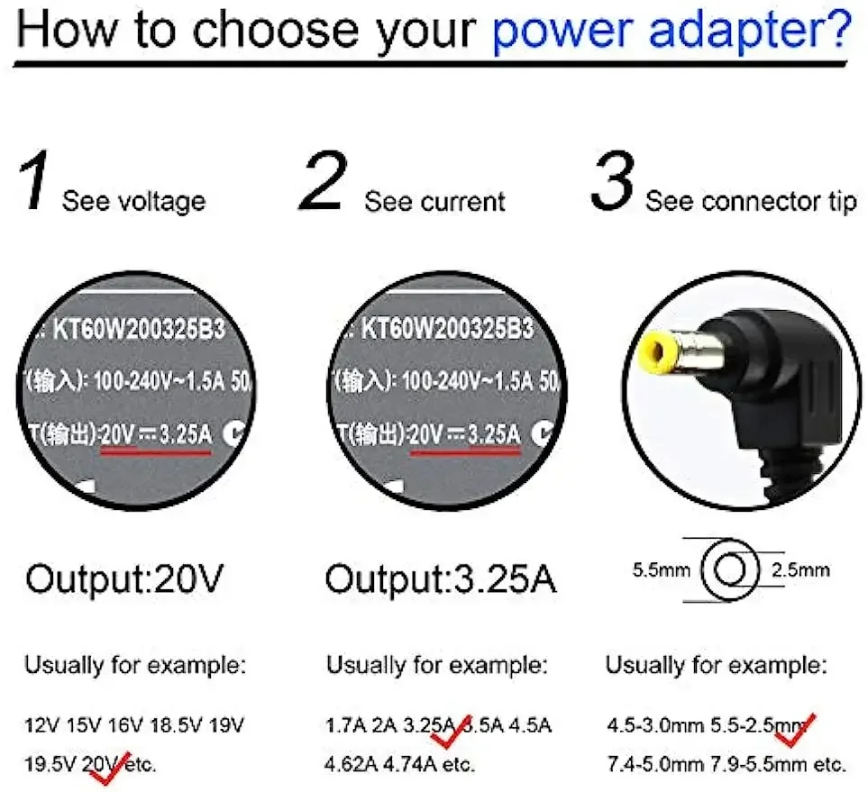 20V 3.25A Laptop Ac Adapter Charger For FUJITSU Siemens Pro V3515 V5535 A4170 A4177 A4