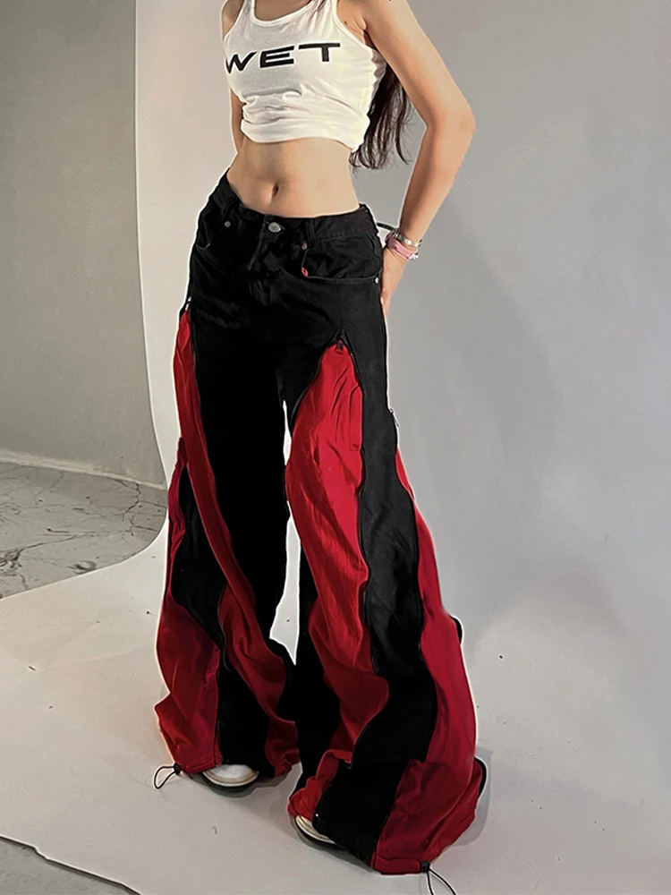 

Зимние женские джинсовые брюки Y2K Мешковатые джинсы Harajuku Ковбойские брюки Лоскутные японские дизайнерские мужские джинсы в стиле гранж Широкий крой