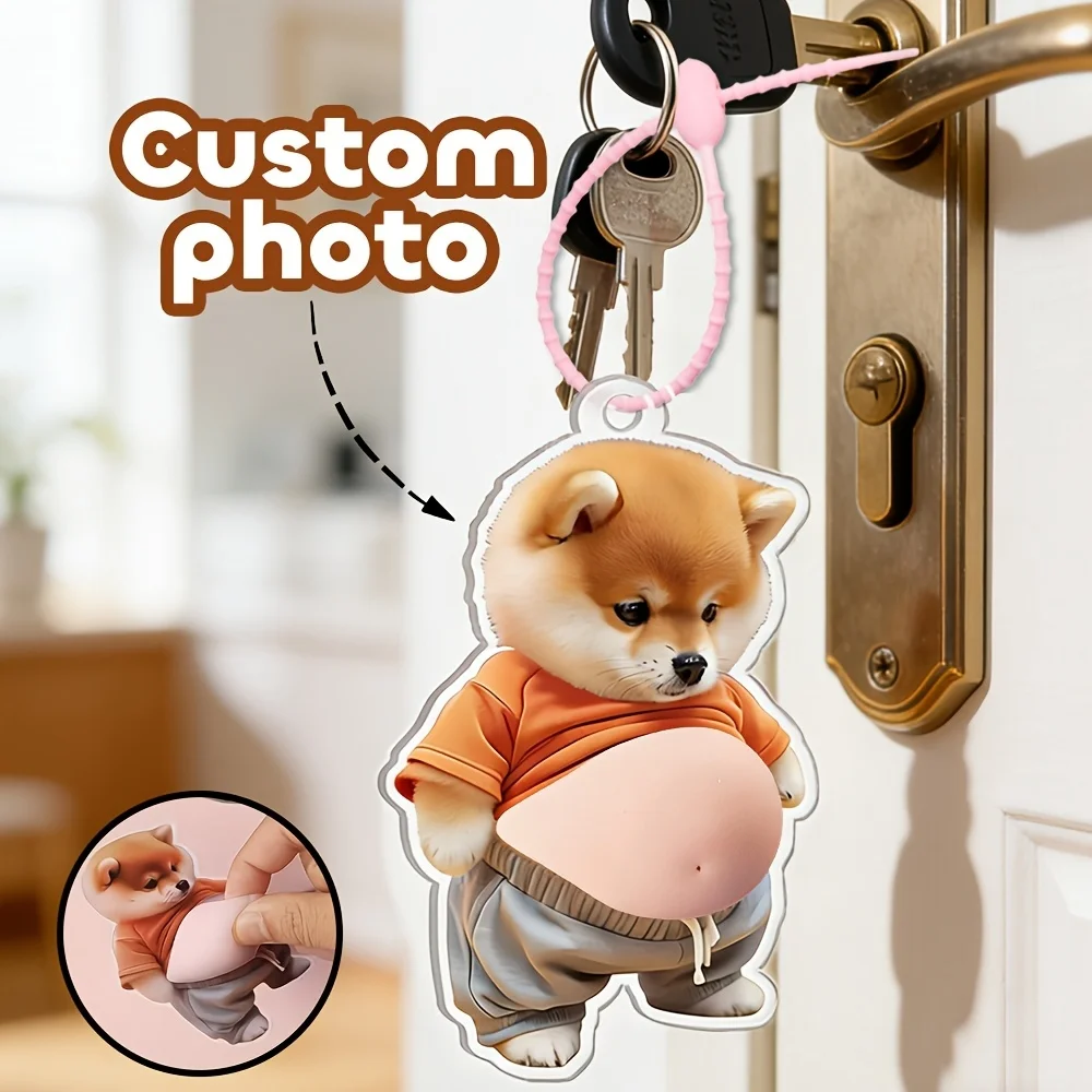 1Pc Personalized Custom Face Photo Acrylic Soft Rubber Beer Belly Keychain,Used for Key or Zipper Bag,Party Favors,Fun Keepsakes