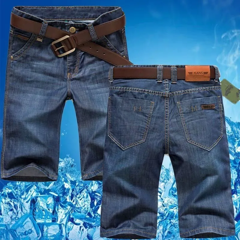 

Летние тонкие хлопковые джинсовые шорты мужские прямые свободные брюки больших размеров, повседневные брюки средней длины, деловой повседневный стиль