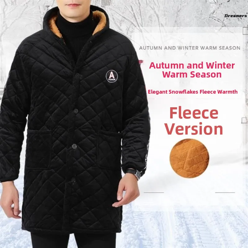 

Thickened Cotton Jacket Outerwear Casual Cotton Clothes Loose Fleece Mid-Length Cover-Up Men's Home Wear Autumn Zipper