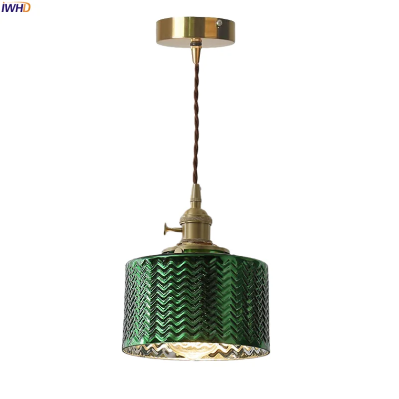 

IWHD Green Wave Glass LED Hanging Lamp For Living Dining Room Table Light Home Decoration Vintage Pendant Lighting Hanglampen