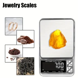 High Precision Electronic Scale 500g/100g Digital LCD Count USB Charging Stainless Pocket Kitchen Scales