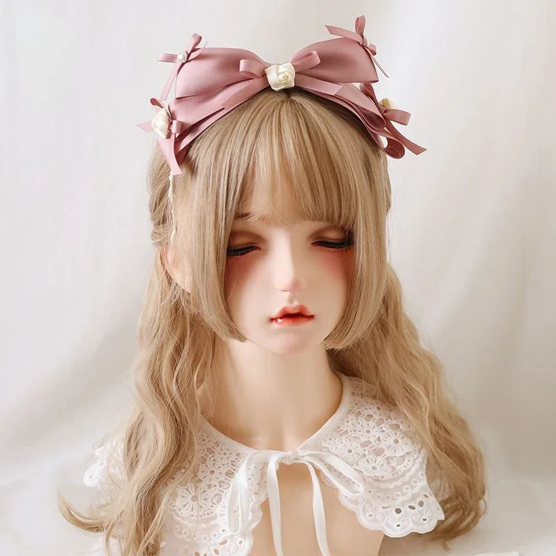 Coalfell Generate Lolita Japanese Elegant Flat Hat Lolita Lace Headband Headwear Flower Wedding Hat Butterfly Knot Hairband