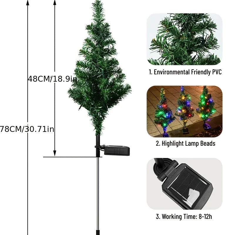 2 قطعة شجرة عيد الميلاد تعمل بالطاقة الشمسية أضواء ديكور الأرز LED الحديقة حديقة المشهد حفلة السنة الجديدة عطلة ضوء عيد الميلاد الطابق مصباح للفناء #6
