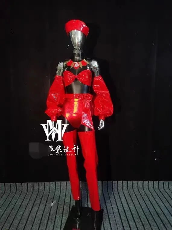 

Show girl Costume Party outfit Concert outfit party show costume EventRed Patent Leather Hat+Outfits Bar Nightclub New Year's Da