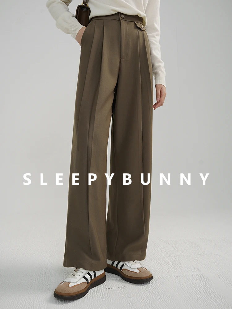 Elegant Chic Loose High Waist Wide Leg Pants Winter Warm Straight Leg Trousers for Women Casual Office Slimming Long Suit Style