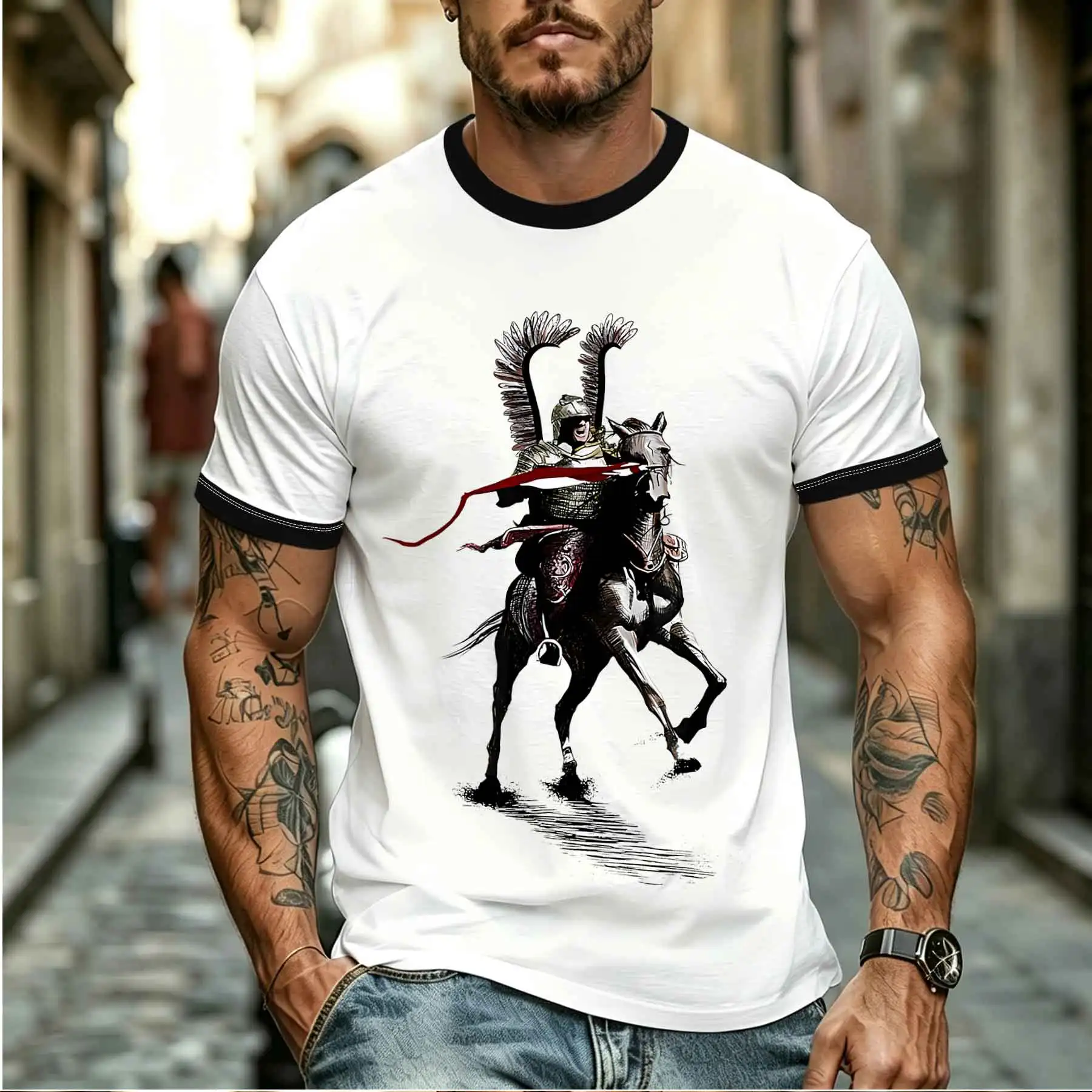 2026 new model Tee Stylish Comfortable Men's Polish Winged Hussar Printed T-shirt Vintage Military Style Knight Graphic Tees Tee