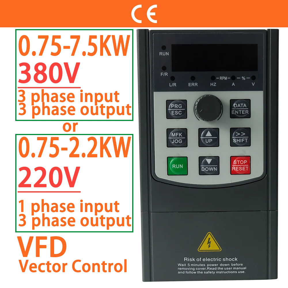 380V lub 220V wektor sterowania VFD konwerter napęd o zmiennej częstotliwości falownik 0.75/1.5/2.2/3.7/4/5.5/7.5 KW regulator prędkości silnika