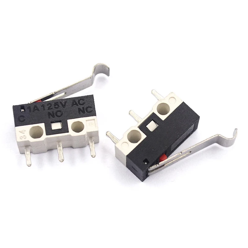 10 Stuks Micro-Limietschakelaar Kortstondige Drukknopschakelaar 1a 125V Ac Muisschakelaar 3 Pinnen Rolhendel Arm Spdt 12X6Mm