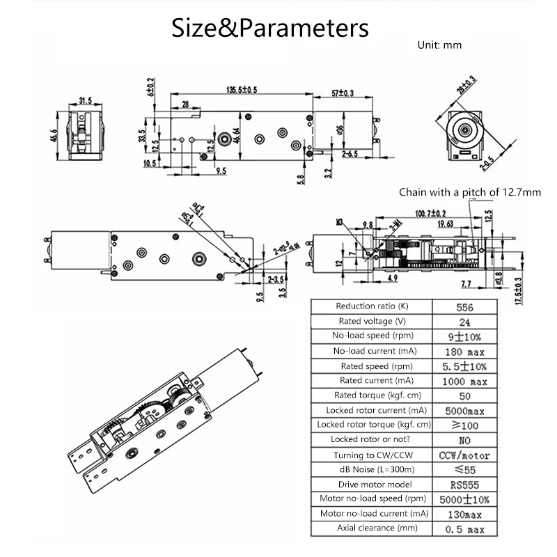 Intelligent window opener motor 555 DC 24V motor, high-power deceleration motor, high torque and strong thrust