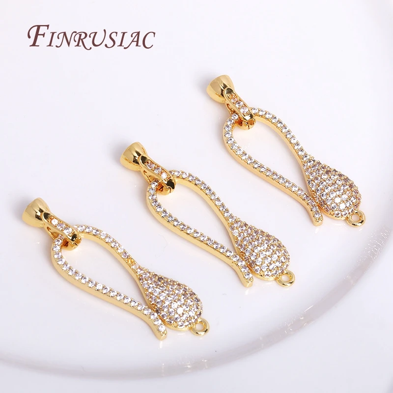 Classic 18K Real Gold Plated End Beads Fastener Clasp For Pearl Necklace Making,Luxury Cubic Zirconia Connector Clasps Findings