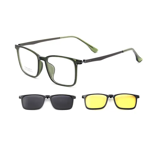 Imagen 1 del producto Gafas de sol polarizadas TR90 ultraligeras cuadradas 3 en 1 para hombre con clip + monturas de patas de titanio de visión nocturna para conducción diurna y nocturna