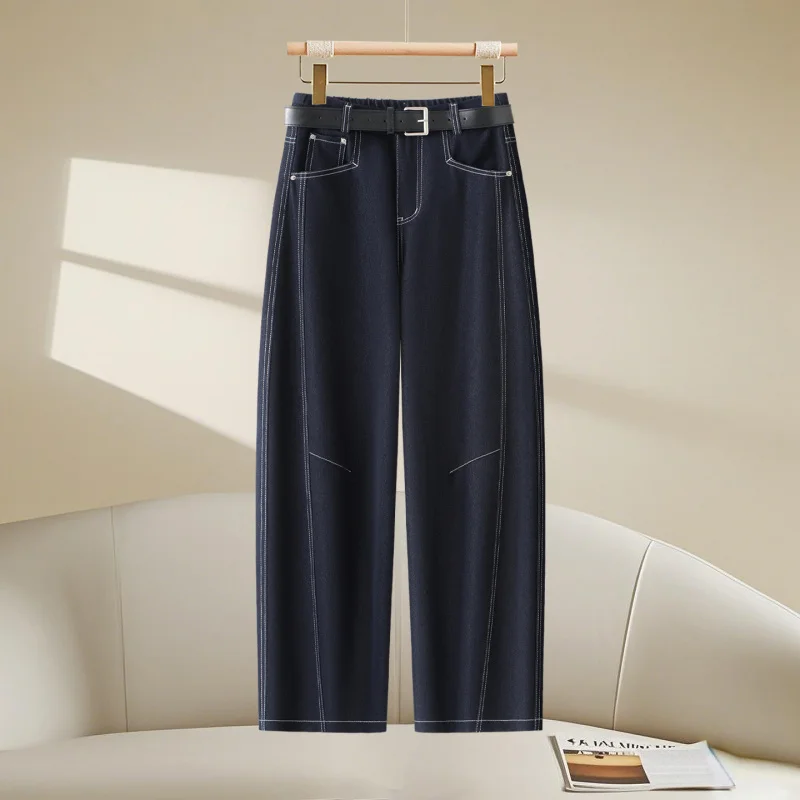 

Denim Blue High-Waisted Scythe Pants for Women, Tummy-Hiding Slimming Scythe Pants