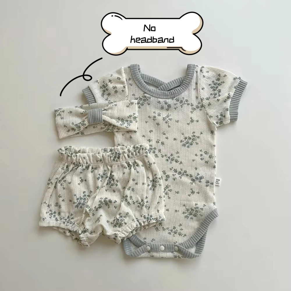 TZ2432 New Korean Baby Flower Short Sleeved Set for Women's Baby Thin Cotton Soft Home Short Sleeved Shorts Two Piece Set