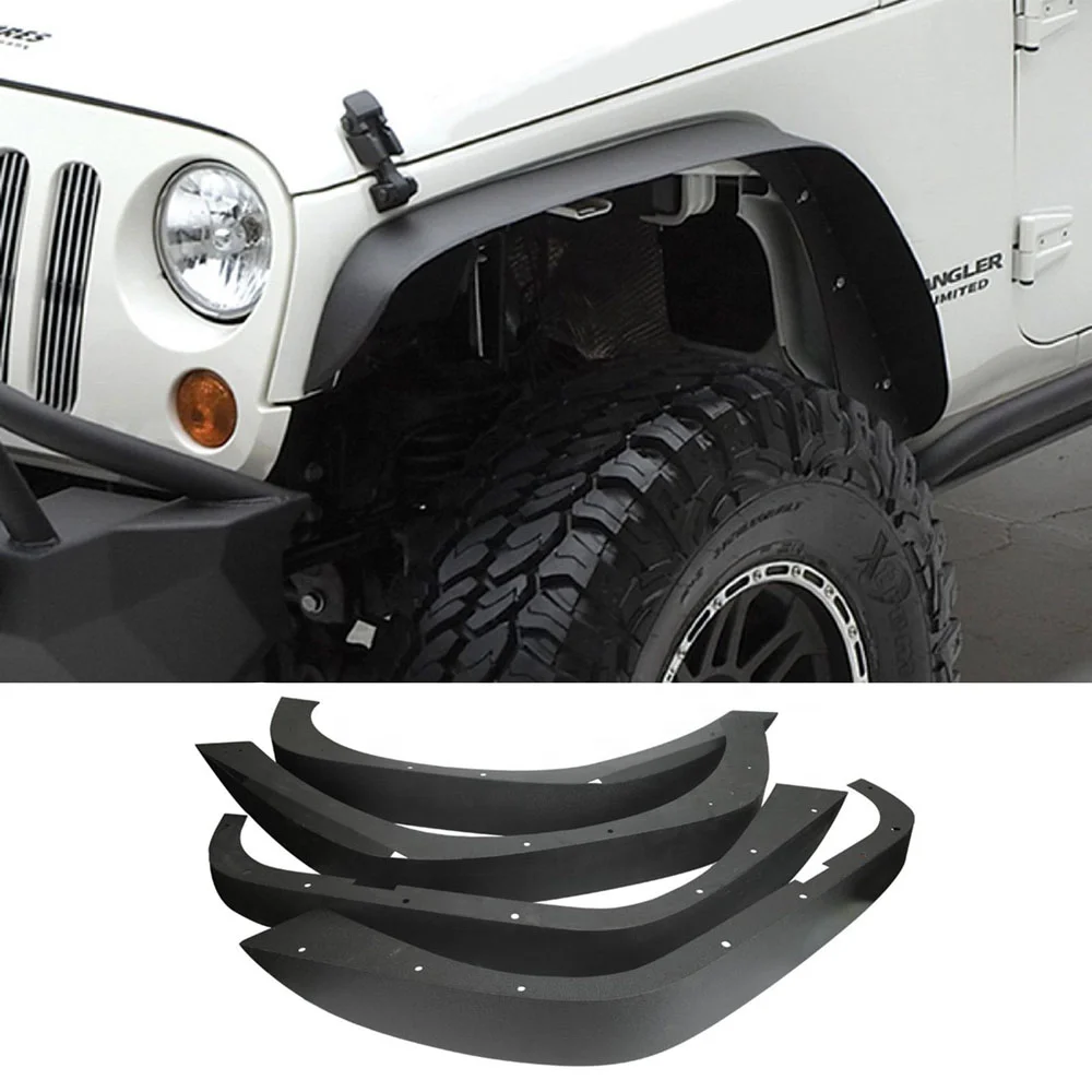 Steel Front & Rear Flat Fender Flares Fender Armors for 2007-2017 Jeep Wrangler JK & Unlimited