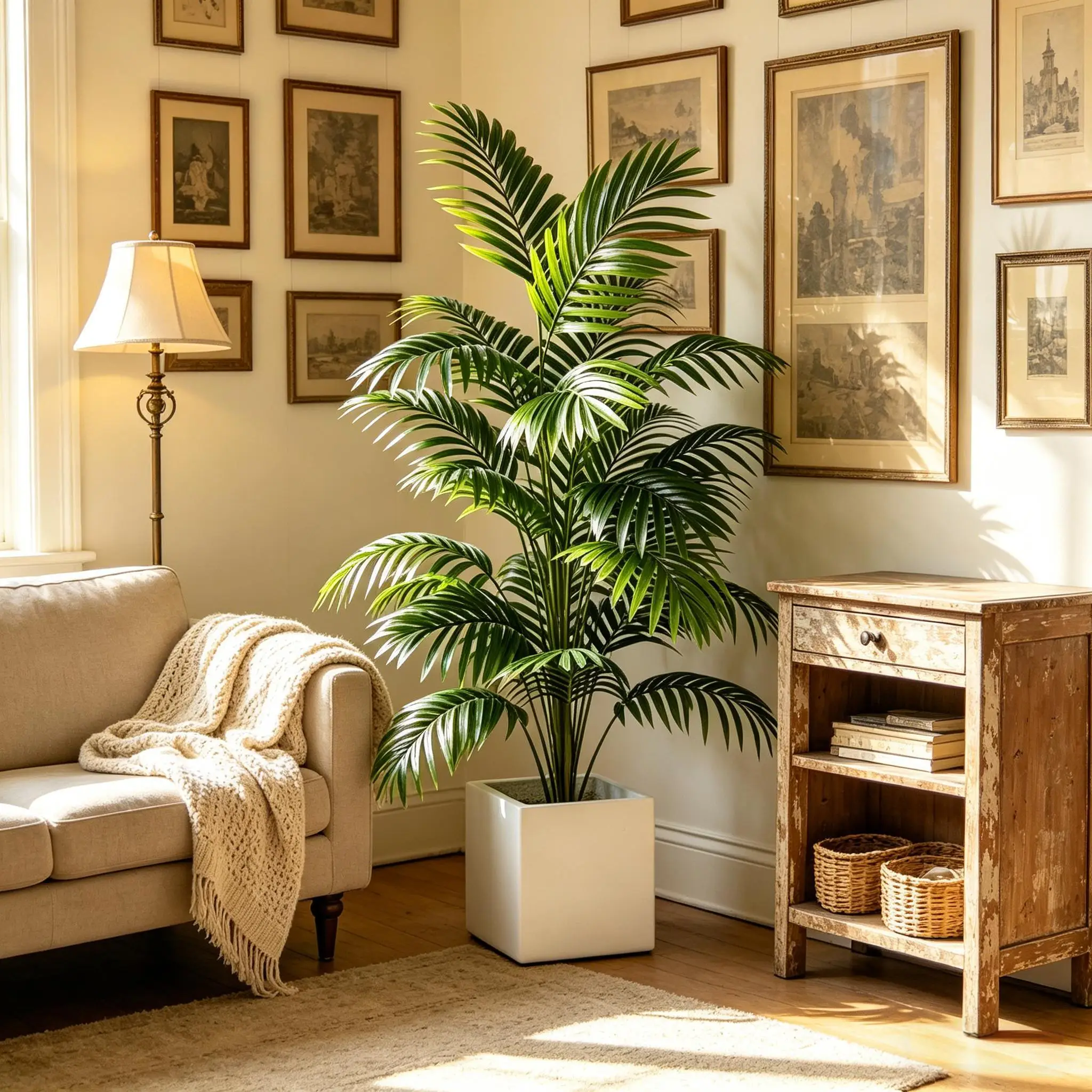 Palmera Areca Artificial de Plástico Verde, Planta Artificial en Maceta para Decoración de Interiores, Hogar, Jardín, Oficina, Fiestas