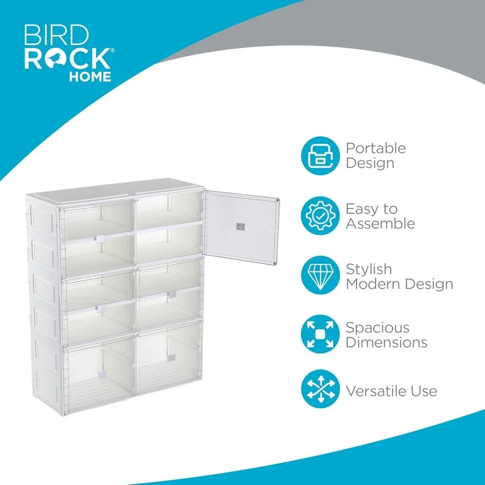 Shoe Rack Organizer for Closet Floor 5 Tiers Foldable Storage Cabinet w/ 8 Wide/Small Clear Storage Cubes & 2 Large Cubes