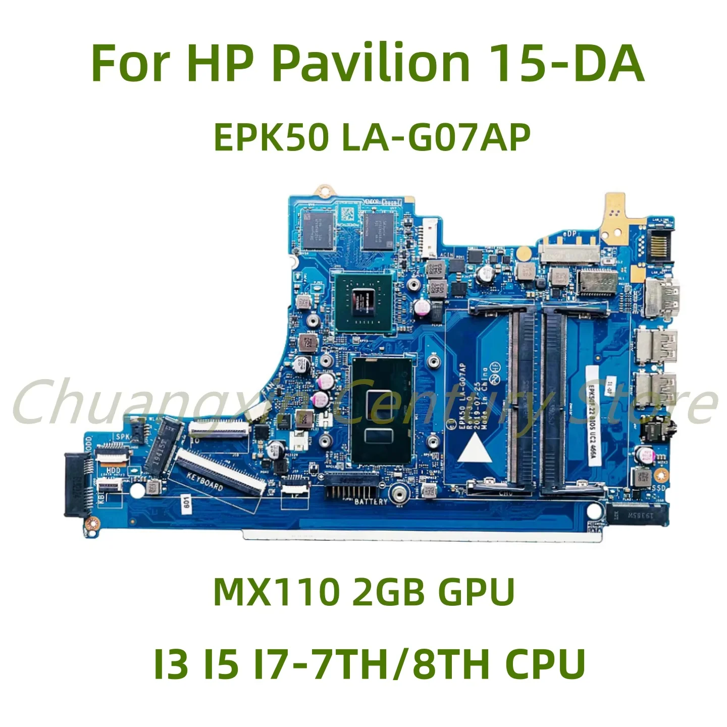 LA-G07AP LA-G07CP motherboard suitable for HP Pavilion 15-DA laptop with I3 I5 I7-7TH/8TH CPU MX110 2G GPU 100% Tested