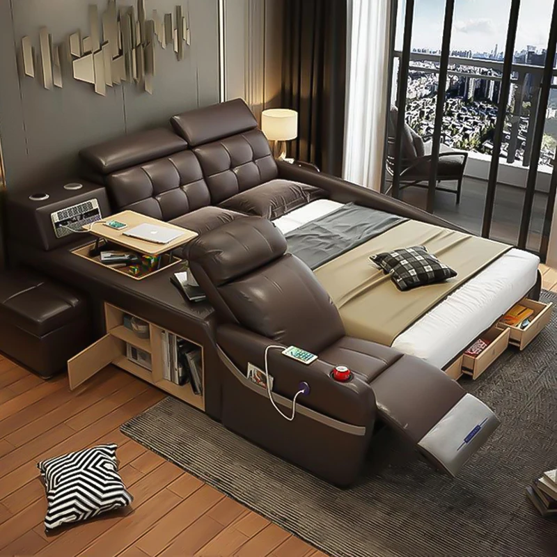 

Metal Frame Storage Bed European Electric Headboard Luxury Bed Modern Sleeping Letto Matrimoniale Multifunzione Furnitures