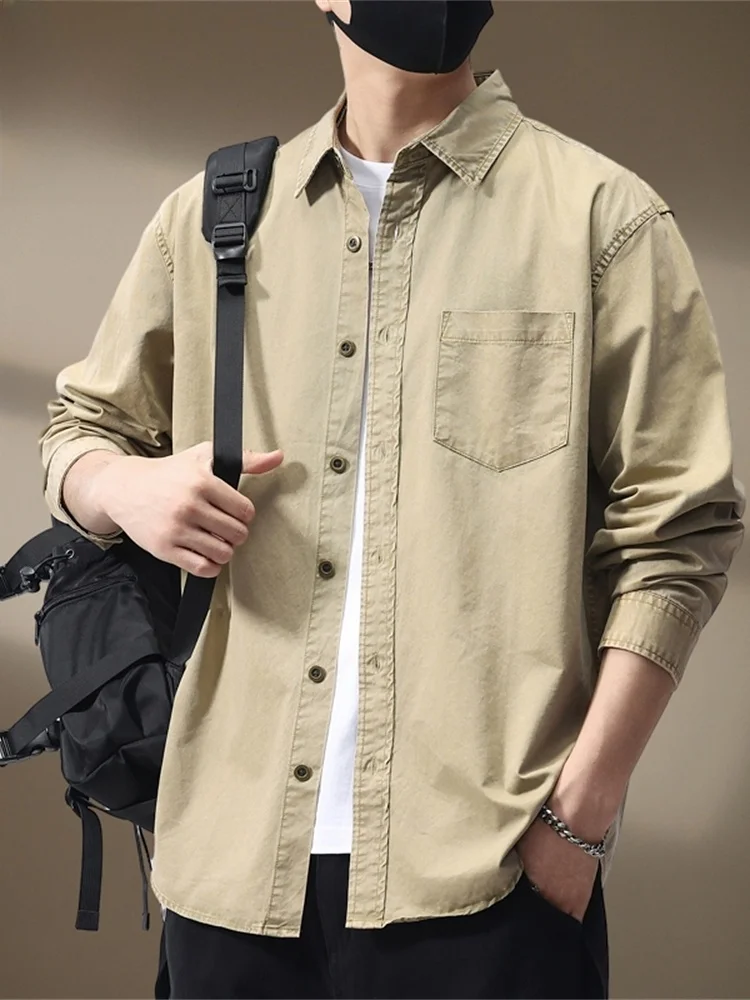 

Men's Long Sve Cotton irt American Sle Workwear Spring 2026 Versatile Casual irt Outerwear for Youth