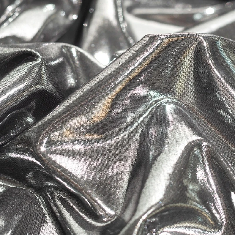 

Elastic Knitted Mirror Hot Silver Bright Fabric Silver Suspender Skirt Dress Liquid Metallic Clothing Designer Fabric