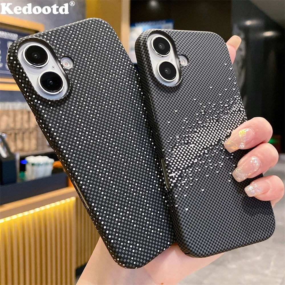 Luxury Carbon Fiber Kevlar Pattern PC Armor Case For iPhone 16 15 14 Plus 13 12 11 Pro Max Business Shockproof Retro Lines Cover