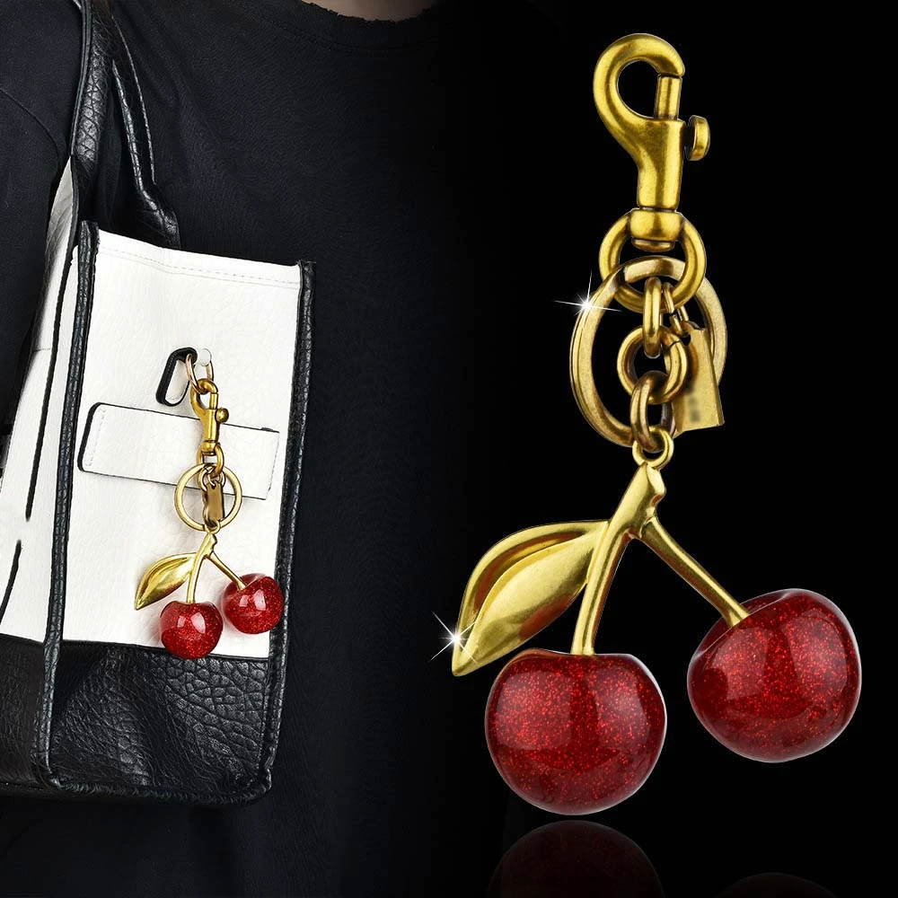 

Cute Ornaments Cherry Keychain Alloy 3D Crafts Cherry Charms Handbag Jewelry Bag Accessories Crystal Cherry Pendant Lady/Women