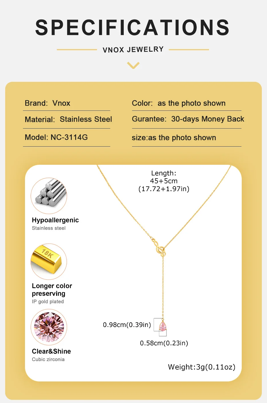 Vnox Neue Musiknoten-Herz-Halskette mit Rosa-Roten Zirkonia für Frauen, Minimalistische Y-förmige Vielseitige Quasten-Halskette – Detail 5