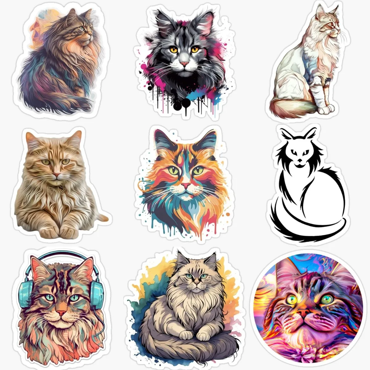 Maine Coon Cat Cute Pets Personalized PVC Stickers for Decorate Room Window Wall Car Van Bicycle Motorcycle Decal Accessories