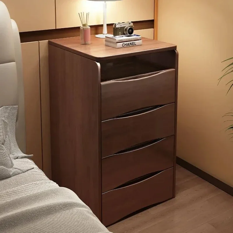 Solid Wood Dresser Simple Modern Household Flip Makeup Table Bedside Table with Mirror and Stool Dual-Use Small Chest