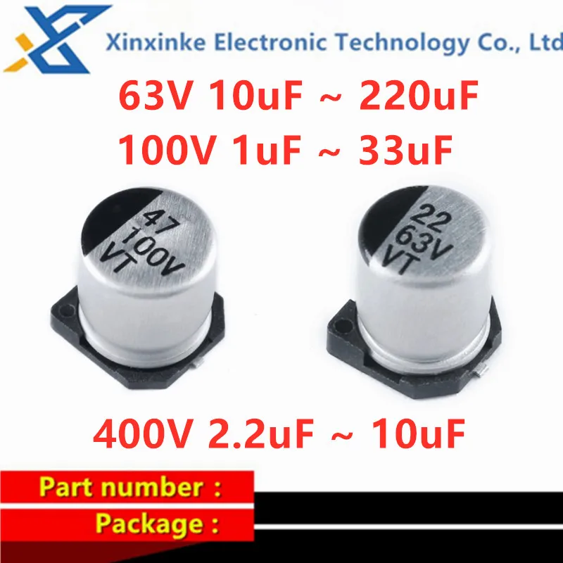 

10PCS 63V 100V 400V SMD Aluminum Electrolytic Capacitor 2.2uF 3.3uF 4.7uF 6.8uF 10uF 1UF 22/33/47/100/220uF