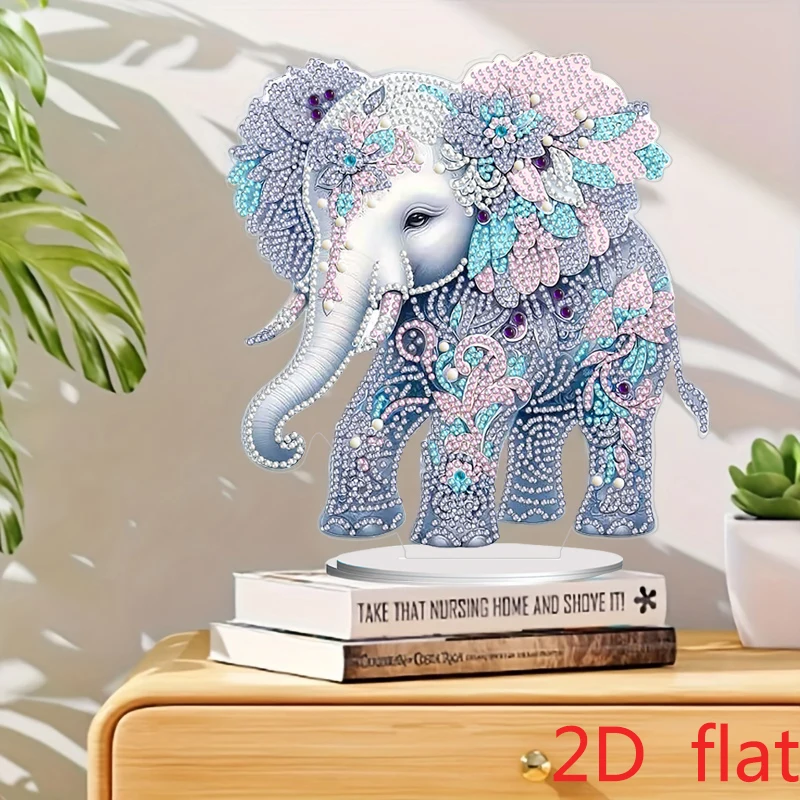 2D/flat diamond painting elephant pattern decoration ornament, DIY unique irregular diamond design, suitable for home, bedroom,