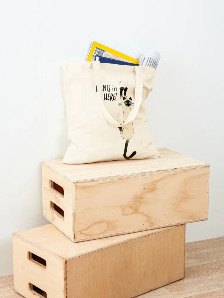 Siamese Cat Hang in There! Funny Cat Hanging On With Claws Tote Bag bag luxury women canvas tote bag hand