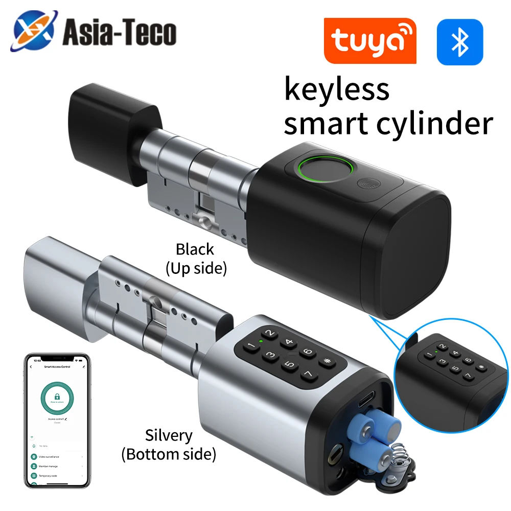 

Smart Cylinder Lock Tuya Electric Bluetooth APP NFC Biometric Fingerprint Bolt Lock Anti-Theft Secure Home Door Digital Mortise