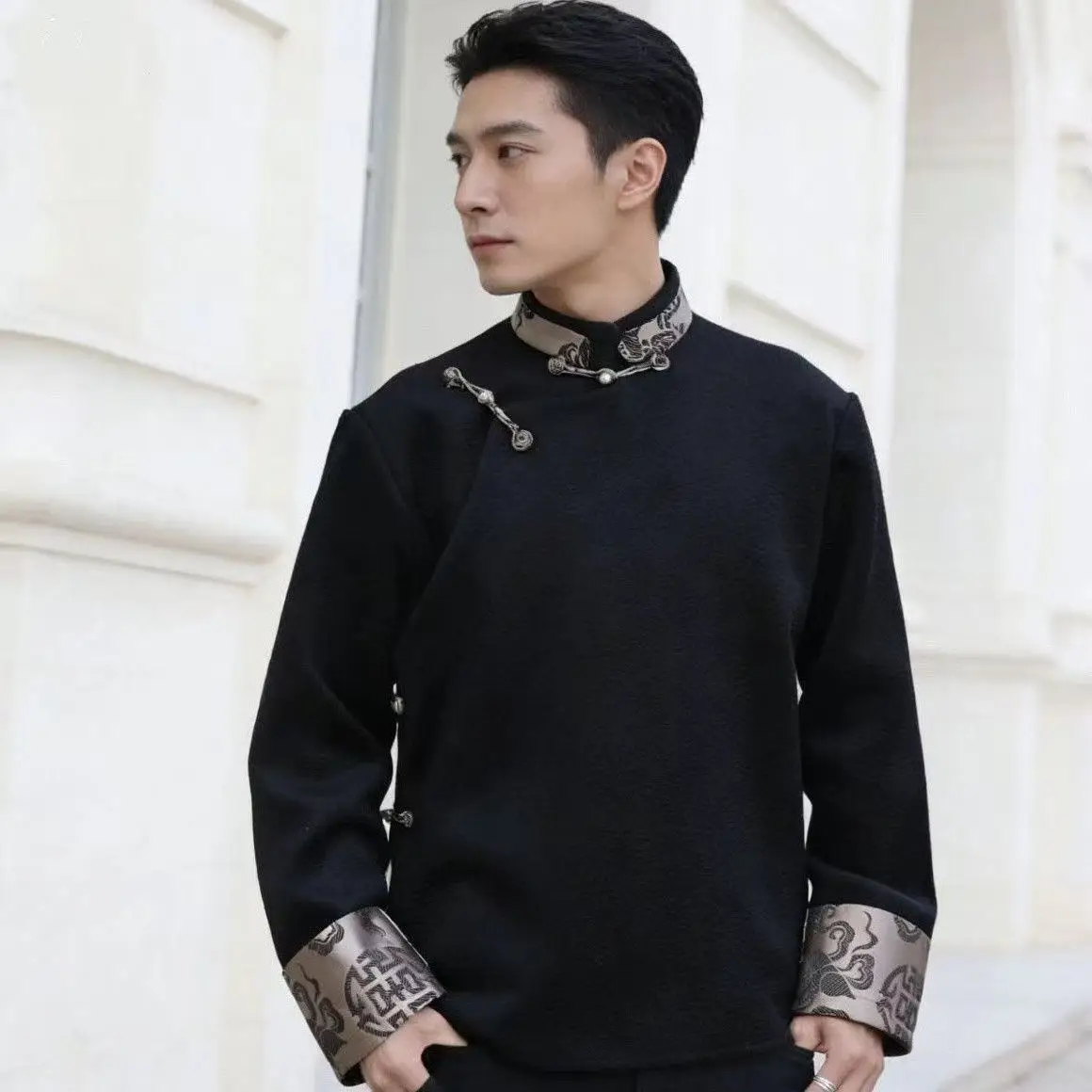 Autumn Winter Tibetan Tops Men Women Water Wave Pattern Overcoat Ethnic National Style Coat Vintage Zang Style Outfits